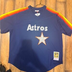 Mitchell & Ness Navy Astros Jersey with Rainbow Shoulder Stripes